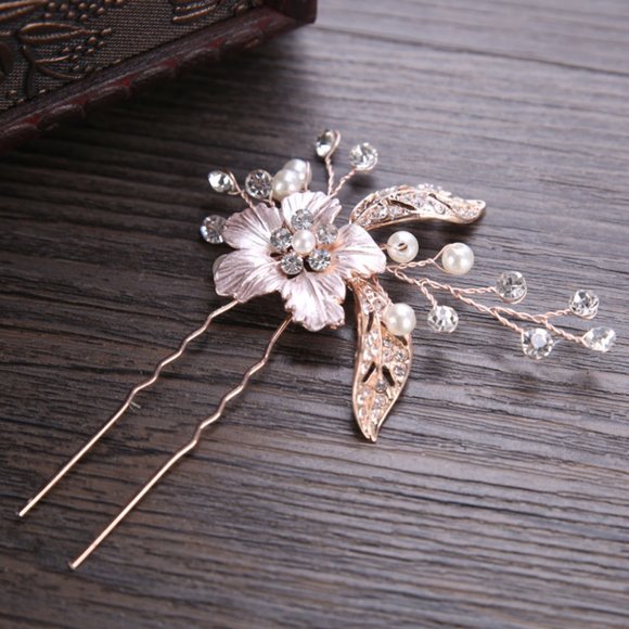 2pcs RoseGold Pearl Handmade Bridal Hair Pins. - Picture 3 of 8